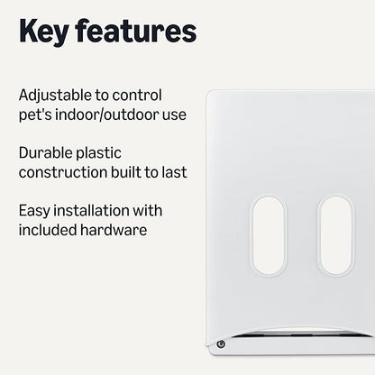 Amazon Basics Adjustable Plastic Dog and Cat Door, Medium,10.5’’ x 15’’ x 3.9'', White and Grey