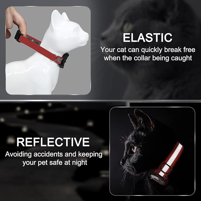 Reflective AirTag Cat Collar, Integrated Cat Tracker Collar with Air Tag Holder and Bell, Safety Elastic Band Cat GPS Collars for Girl Boy Cats, Kittens and Puppies (Red, S)