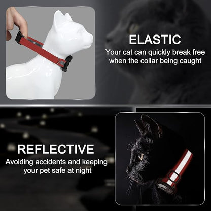 Reflective AirTag Cat Collar, Integrated Cat Tracker Collar with Air Tag Holder and Bell, Safety Elastic Band Cat GPS Collars for Girl Boy Cats, Kittens and Puppies (Red, XS)