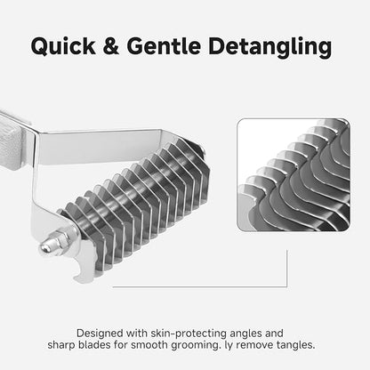 Bamboo Undercoat Rake & Deshedding Comb for Dogs & Cats - Cat & Dog Brush & Dematting Tool for Matted Fur, Pet Grooming Kit with Fur Comb & Flea Comb for Shedding Control