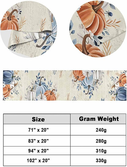 Orange Blue Pumpkins Bed Runner for King Size Bed, Fall Decorative Bed Scarf Throws for Foot of Bed, Thanksgiving Elegant Leaves Luxury Bedding Protector Slipcover Bed Runners for Home, 94 x 20 Inch