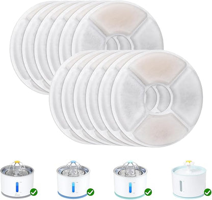 Wonder Creature Cat Water Fountain Filter Replacement, 6/8/12/16/8+4 Pack, Round Carbon Filters for 81oz/2.4L Stainless Steel Top Automatic Pet Fountain (12 Pack)