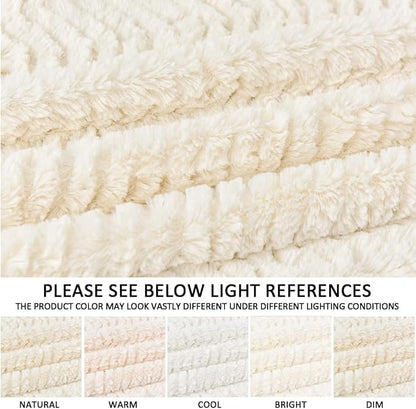 YUSOKI Luxury Faux Fur Throw Blanket(Without Pillows) 2 Layers,3lb,All Ages,Home Decoration, (Ivory,50" x 63")