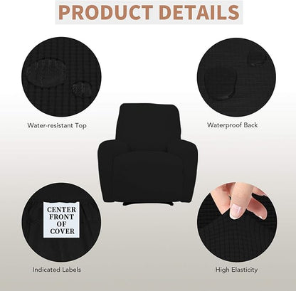 Easy-Going 100% Waterproof Recliner Cover, Dual Waterproof Couch Cover for Recliner, 1- Piece Jacquard Sofa Cover, Leakproof Sofa Slipcover for Kids, Pets, Dog and Cat (Recliner, Black)