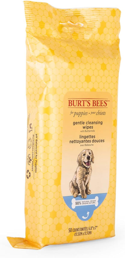 Burt's Bees for Pets Gentle Cleansing Puppy Wipes with Buttermilk, 98% Natural Origin Formulas, Hypoallergenic Dog Wipes Cleaning, Dog Cleaning Wipes, Dog Wipes for Paws and Butt, 50ct