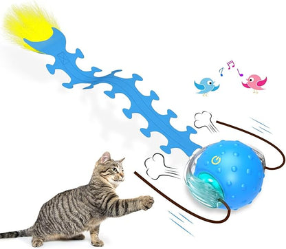 Giociv Interactive Cat Toys Ball for Indoor Cats Fast Rolling on Carpet, Chirping & Motion Activate Cat Toys (Blue Centipede)