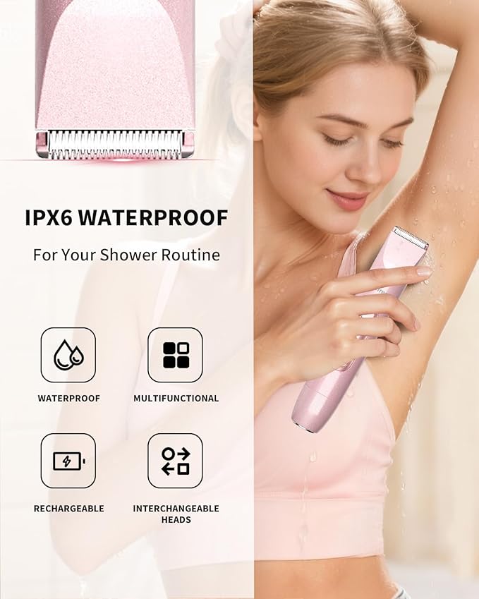 Ufree Bikini Trimmer Women Electric Razors Dual Head, Pubic Body Hair Trimmer Electric Shaver for Face, Legs, Arm, Rechargeable Lady Shaver Waterproof, Summer Grooming Kit