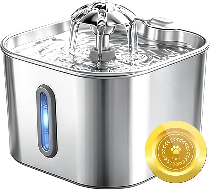 Wonder Creature Cat Water Fountain Stainless Steel, 74oz/2.2L Automatic Quiet Cat Drinking Fountain, Indoor Water Dispenser for Cats, Kittens, Small Dogs and Pets, Circulating Pet Water Fountain