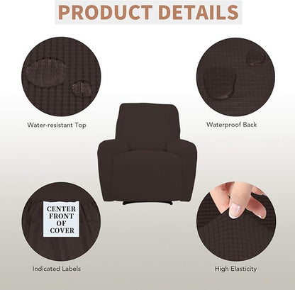 Easy-Going 100% Waterproof Recliner Cover, Dual Waterproof Couch Cover for Recliner, 1- Piece Jacquard Sofa Cover, Leakproof Sofa Slipcover for Kids, Pets, Dog and Cat (Recliner, Chocolate)