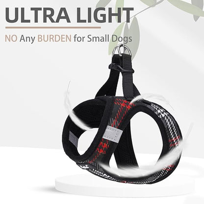 PUPTECK Dog Harness and Leash Set for Small Medium Dogs No Pull Step-in Soft Mesh Puppy Cat Vest Harnesses Reflective at Night, Plaid Pattern Black L