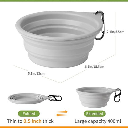 Dog Bowl Pet Travel Collapsible Bowls 2 Pack, Portable Foldable Cats Dogs Water Dish Puppy Bowl for Walking Parking Traveling, Silicone One-Piece Molded Rim No Fall Off or Crack BPA Free