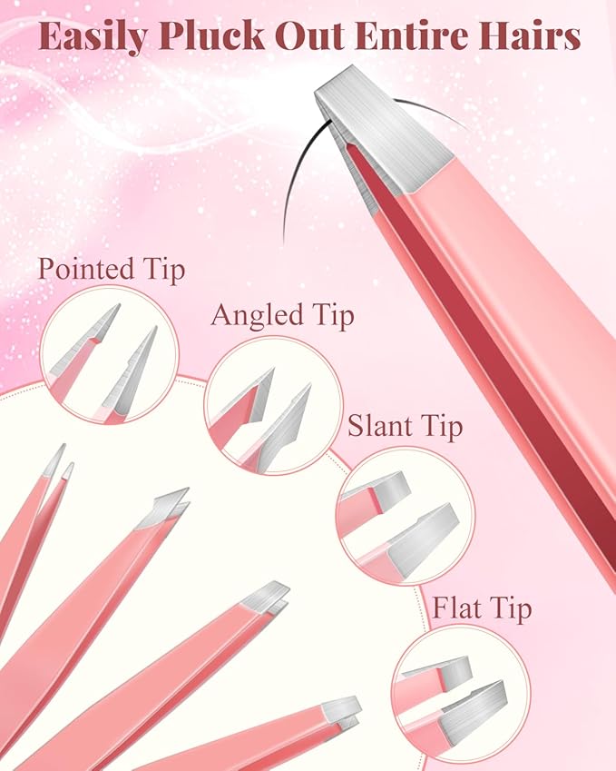 MORGLES Eyebrow Tweezers for Women Facial Hair, 10 in 1 Eyebrow Kit with Pimple Popper and Blackhead Remover Tools, Precision Ingrown Hair Tweezers Set with Travel Bag, Grooming Beauty Set