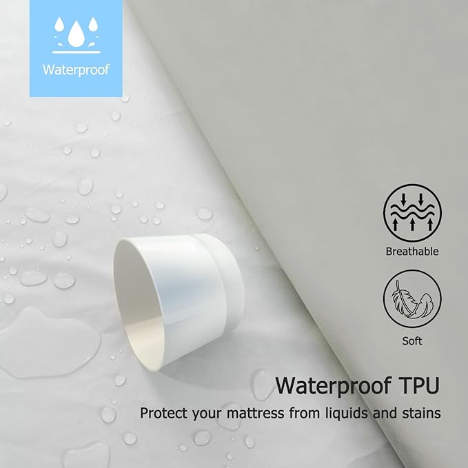 2 Pack Queen Premium Waterproof Mattress Protector, Soft Breathable Mattress Pad, Noiseless Bed Cover - Stretch to 21" Fitted Deep Pocket Mattress Protection - Light Grey