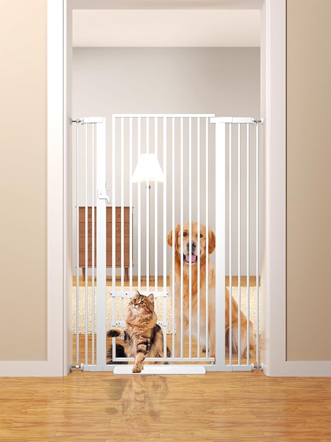 55.11" Extra Tall Cat Gate 29.5-40.6 Wide Pat Gate with Small Cat Door Safety Pet Gate NO Drilling Pressure Mount Kit for Cats and Dogs Indoor Doorways liveing Room Bedroom