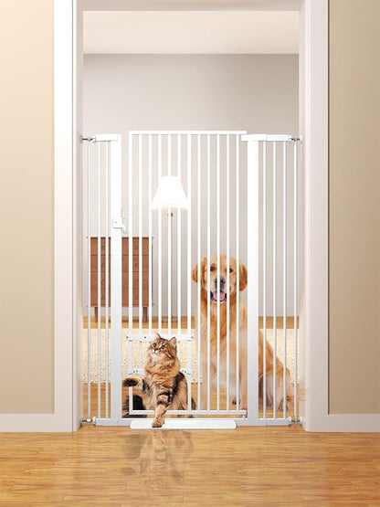55.11" Extra Tall Cat Gate 29.5-40.6 Wide Pat Gate with Small Cat Door Safety Pet Gate NO Drilling Pressure Mount Kit for Cats and Dogs Indoor Doorways liveing Room Bedroom