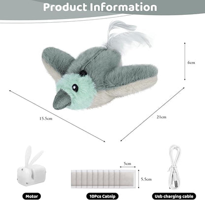 Cat Toys Flapping Birds with Catnip Bags, Chirping Interactive Kitten Toy Indoor, Lifelike Birdie Tweets, Rechargeable Enrichment Moving Wings Cat Exercise Toys Kicker for All Breeds Cat Dog(Gray)