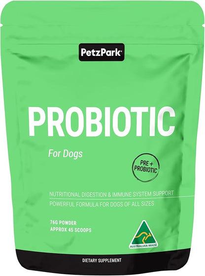 Petz Park Dog Probiotic 45 Scoops, Probiotics for Dogs Powder, Gut Health Supplement for Dogs, Paw Licking and Digestive Support, Dog Food Topper Made in Australia