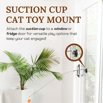 Interactive Cat Toys for Indoor Cats - Retractable Fishing Pole Teaser Wand - Suction Cup Window Mount - Hanging Door Bouncer - 9 Feather Attachments - Bored Adult Feline Activity - Kitten Juguetes