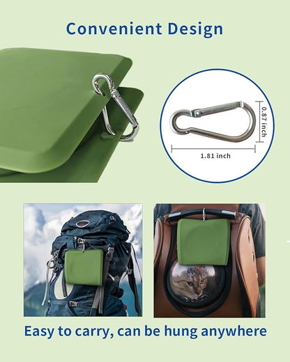 Collapsible Portable 2-in-1 Dog Bowl, Integrated Travel Dog/Cat Food Water Bowl, Silicone Foldable Expandable Bowl with Carabiner - Anti-Spill and Anti-Skid - for Camping/Traveling LPFLASAT (Green)
