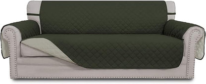 Easy-Going 4 Seater Sofa Slipcover Reversible Sofa Cover Water Resistant Couch Cover with Foam Sticks Elastic Straps Furniture Protector for Pets Children Dog Cat (XX-Large, Army Green/Beige)