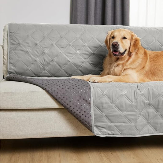 GORILLA GRIP Waterproof Dog Blanket, 82x68, Leakproof Couch Cover for Dogs, Silicone Grip Backing, Protects Sofa, Sectional, Bed, Crate, Car & RV, Tear-Resistant Washable Senior Pet Blanket Light Gray