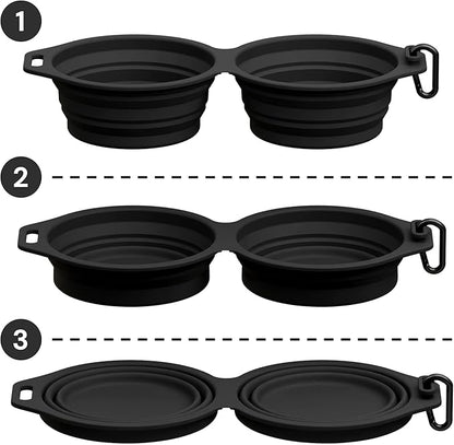 Pup Culture Dual Collapsible Dog Bowls | Silicone Travel Water Bowl for Dogs | Food Grade, No Plastic Rim, Portable Dog Bowl for Food and Water - Easy to Clean | BPA Free and Safe for Your Pup-Black