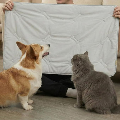 Self Cooling Mat for Dogs & Cats, 35x23 Soft Breathable Cold Crate Pad for Pet, Portable Washable Kennel Bed for Outdoor Summer with Non-Slip Bottom and Chill Cool Fiber, Light Gray