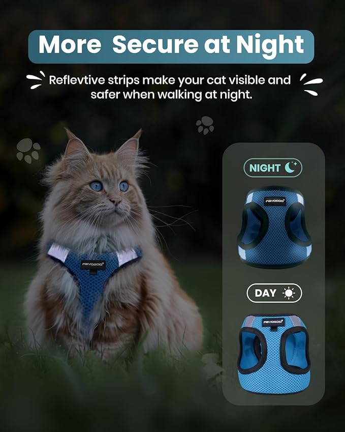 FAYOGOO Cat Harness, Cat Leash and Harness Set for Walking Escape Proof, Harness for Small Cats/Small Dogs, Large Kitten/Puppy Harness and Leash, Harness for Cats S-XXL(Tranquil Teal, Medium)