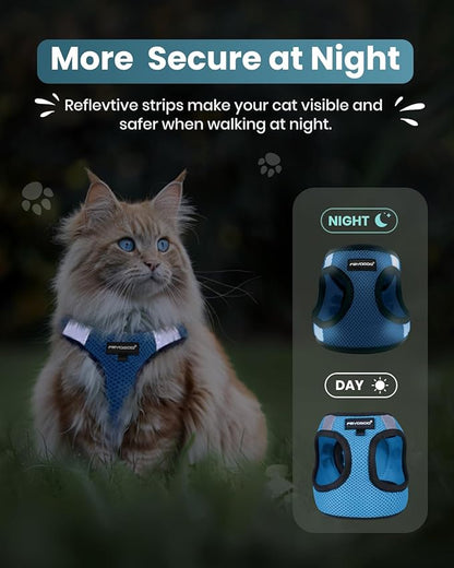 FAYOGOO Cat Harness, Cat Leash and Harness Set for Walking Escape Proof, Harness for Small Cats/Small Dogs, Large Kitten/Puppy Harness and Leash, Harness for Cats S-XXL(Tranquil Teal, Medium)
