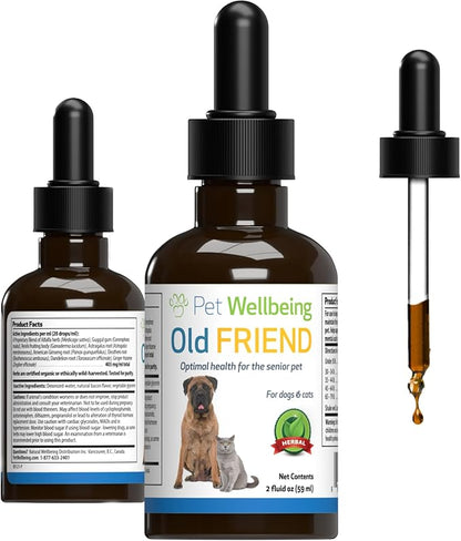 Pet Wellbeing Old Friend for Senior Cats - Supports Immune System Health, Joint Mobility, Healthy Energy Levels, Alfalfa, Reishi - Veterinarian-Formulated Herbal Supplement 2 oz (59 ml)