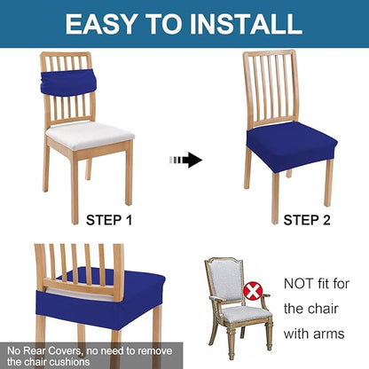 Smiry Waterproof Seat Covers for Dining Room Chairs Set of 8, Stretch Jacquard Removable Washable Chair Seat Slipcovers Protector, No Rear Covers, Royal Blue