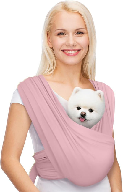 AnccoPlus Dog Carriers for Small Dogs, Front Facing Dog Sling Carrier, Hands Free Cat Carrier, Size Adjustable, Reducing Back Pain, Premium Cotton, Safe and Soft Dog Carrier (Regular, Light Pink)