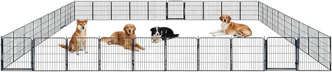 Outdoor Dog Playpen - 32 inch, 40 Panels for Small and Medium Size Dogs - Heavy Duty Metal Pet Fence with Black Anti-Rust Coating - Portable Exercise Play Pen for RV, Camping, and Yard