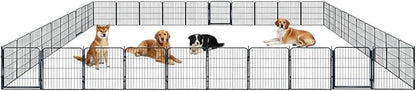 Outdoor Dog Playpen - 32 inch, 40 Panels for Small and Medium Size Dogs - Heavy Duty Metal Pet Fence with Black Anti-Rust Coating - Portable Exercise Play Pen for RV, Camping, and Yard