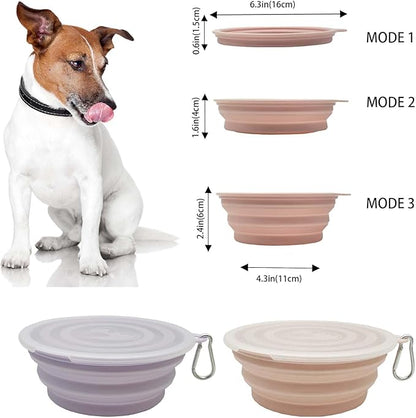 Medium Collapsible Dog Bowl 23oz,2 Pack Portable and Foldable Pet Travel Bowls with 2 Carabiners & Lids for Dogs Cats and Small Animals (Macaron Purple+Pink, 650ml)