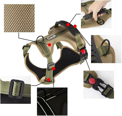 Tactical Dog Harness for Large Medium Dogs No Pull Adjustable Pet Vest with Reflective Straps Front & Back Clips Handle for Hiking Walking Hunting– 4 Sizes with or Without Leash (RED, S)