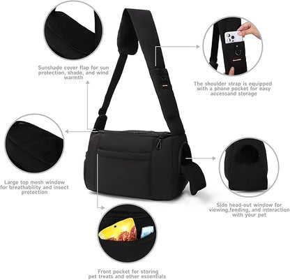 Dog Carrier Sling, Cat Sling Carrier, Adjustable Soft Padded Shoulder Strap with Storage Pocket, Small Dog and Cats Sling Carriers up to 10 lbs, Hands-Free Pet Carrier for Travel Hiking Walking Black