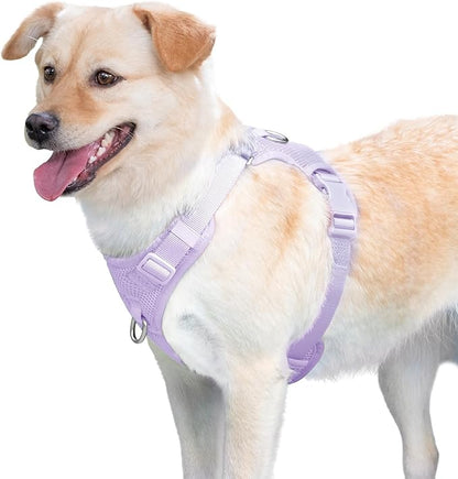 No Pull Dog Harness for Small Medium Large Dogs - Adjustable 2 Layer Mesh Dog Vest with Dual Clip, Escape Proof, Quick Release, Lightweight Breathable Mesh for Walking Hiking (Light Purple,L)