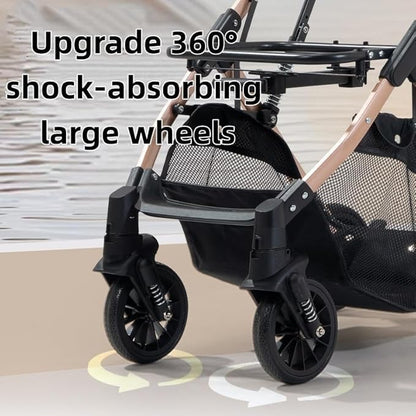 Lightweight Small Pet Stroller for Dogs & Cats, 50 Lbs Capacity Aluminum Alloy Puppy Stroller with Detachable Storage Basket
