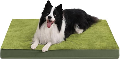 KSIIA Orthopedic Dog Bed Crate Waterproof Pet Mats for Large Dogs Deluxe Plush Washable Pet Bed with Egg Crate Foam & Removable Cover, 35 x 22 Inch, Green