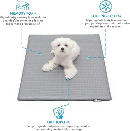 Paw Inspired Cooling Orthopedic Crate Pad for Dogs and Cats, Washable Memory Foam Dog Cooling Mat (35x22 Inch Medium/Large Size for 36 Inch Kennel, Gray)