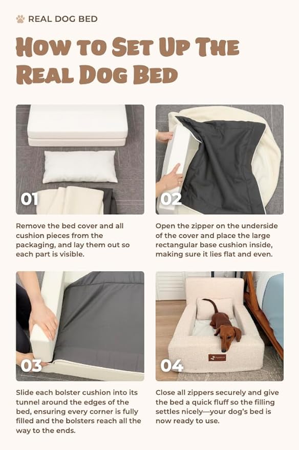 Pelsbarn Real Orthopedic Dog Bed, High-Density Memory Foam with Waterproof Fitted Sheets - Machine Washable, Medium, Beige