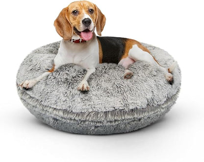 Bessie and Barnie - Luxury Extra Plush Faux Fur Bagel Pet/Dog Bed (Frosted Snow, S)