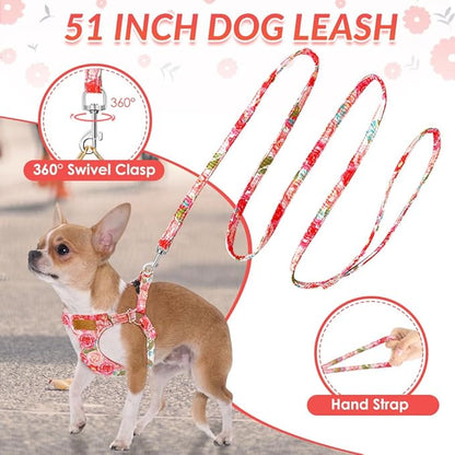 SlowTon Dog Harness Small Sized Dog - Soft XXS Dog Harness and Leash Set No Pull No Chock, Adjustable Lightweight Puppy Harness for XS Small Medium Dogs Cats (Pink Rose, XXS)
