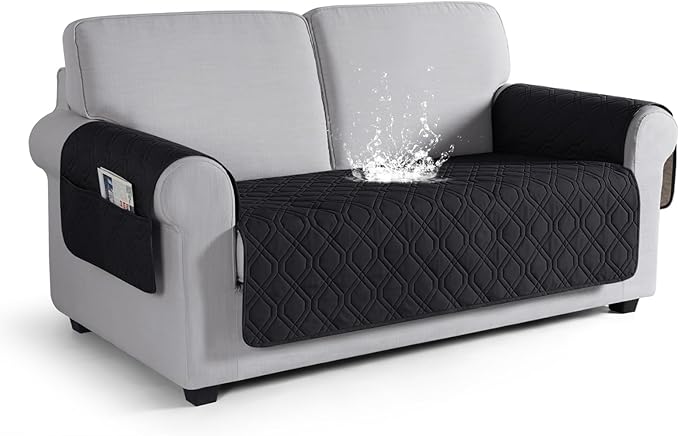 VANSOFY Couch Cover, Waterproof Sofa Covers Washable Slipcover Furniture Protector Couch Seat Covers Non-Slip Couch Cover for Dogs, Pets(Loveseat Plus, Black)
