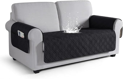 VANSOFY Couch Cover, Waterproof Sofa Covers Washable Slipcover Furniture Protector Couch Seat Covers Non-Slip Couch Cover for Dogs, Pets(Loveseat Plus, Black)