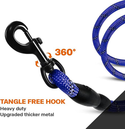 Taglory Rope Dog Leash 6 FT with Comfortable Padded Handle, Highly Reflective Threads Leash and Anti-Tangle Clip for Walking Small Dogs, 3/8 inch, Navyblue