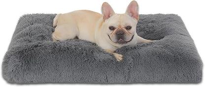 Bedfolks Waterproof Dog Crate Bed,Plush Dog Crate Pad with Removable Cover,Faux Fur Dog Bed for Large Dogs,Fluffy Washable Dog Kennel Bed 35"x23",Solid Dark Grey