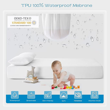 GRT 2 Pack Queen Mattress Protector Waterproof, Breathable & Noiseless Waterproof Mattress Protector Fitted Deep Pocket from 5" to 21", Smooth Queen Bed Mattress Cover Machine Washable
