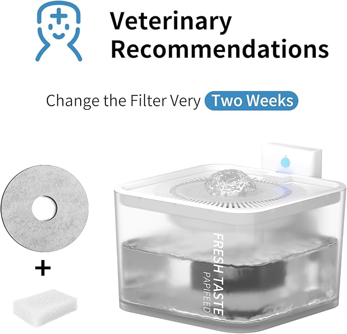PAPIFEED 5 Pack Replacement Filters & 2 Pack Replacement Pre-Filter Sponges for 84oz/2.5L Induction Cat Water Fountain Automatic Pet Dispenser